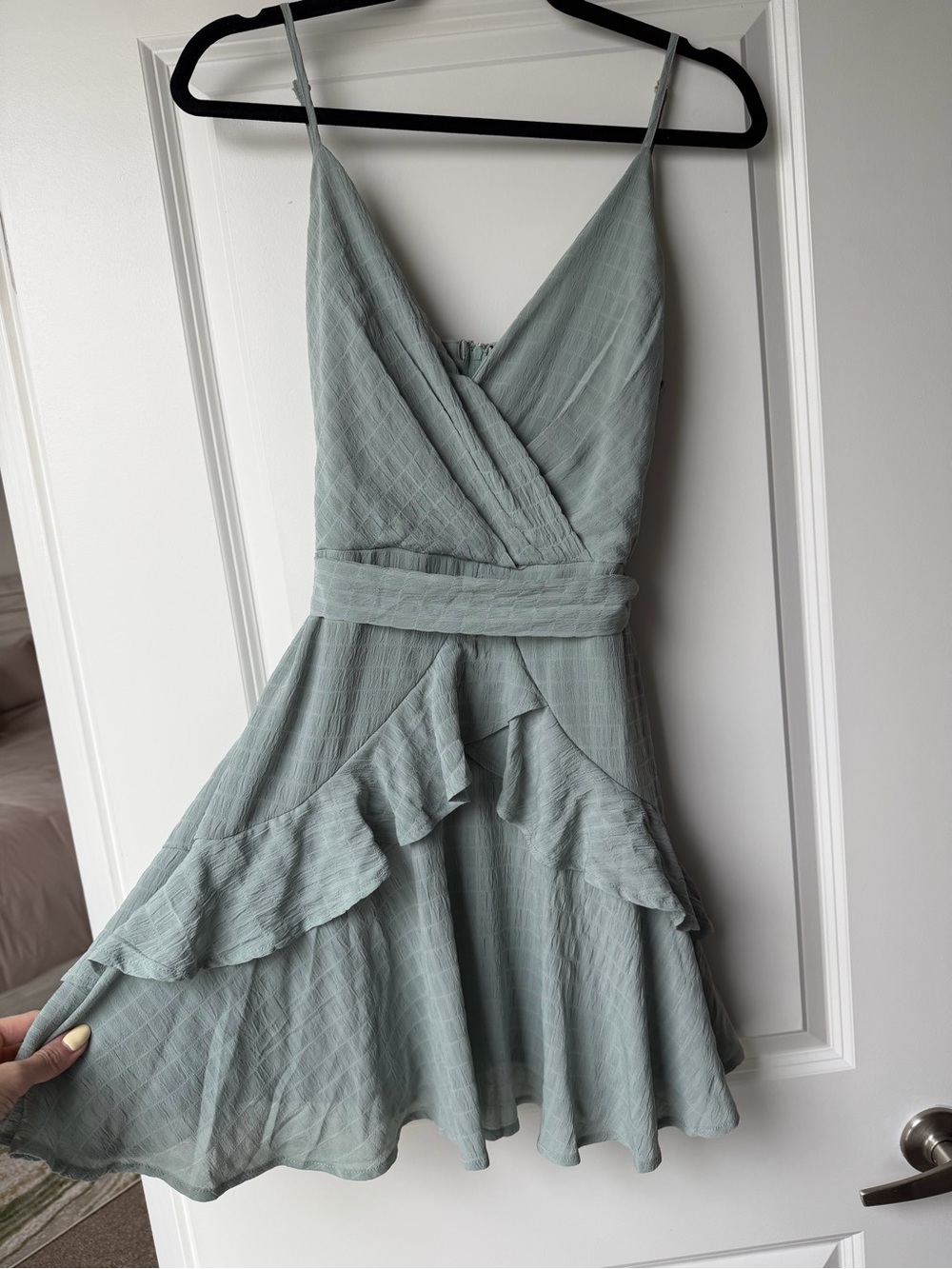 Altar'd State Sage Green Sleeveless Wrap Mini Dress